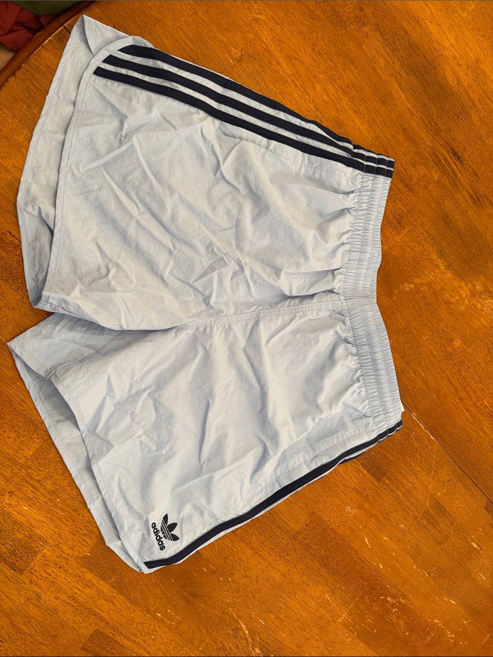 adidas Light Gray Athletic Shorts with Black 3-Stripes Large